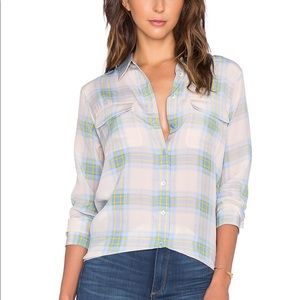 NWT- Equipment Barnaby Plaid Slim Signature in Chalk Pink & Chambray Multi